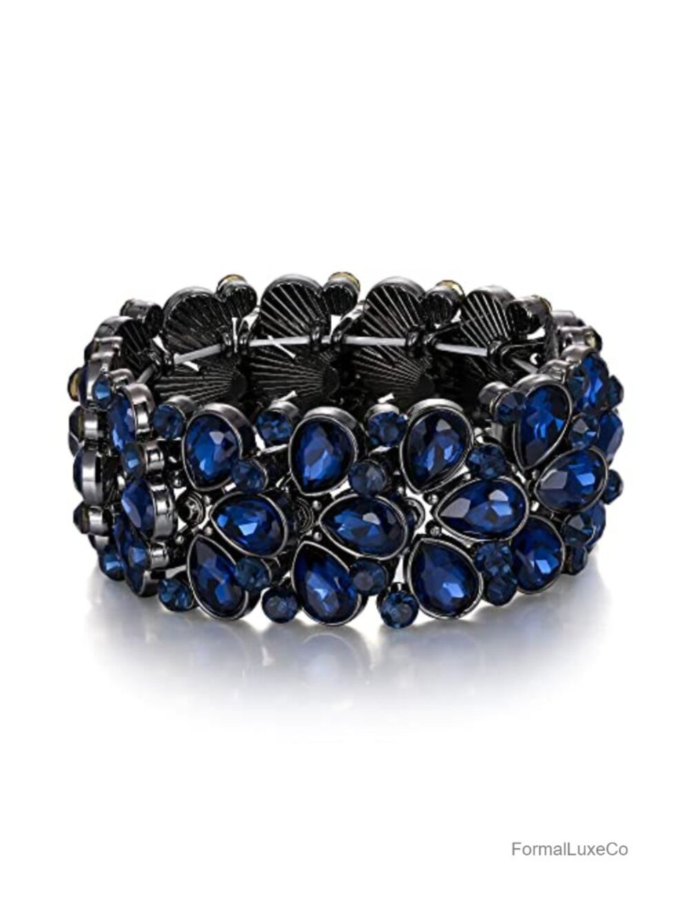 Vintage Art Deco Crystal Stretch Bracelet, 3 Layer Teardrop for Prom